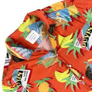 Duvin Button Up Shirt Mens L Orange Tropical Fruit Short Sleeve‎